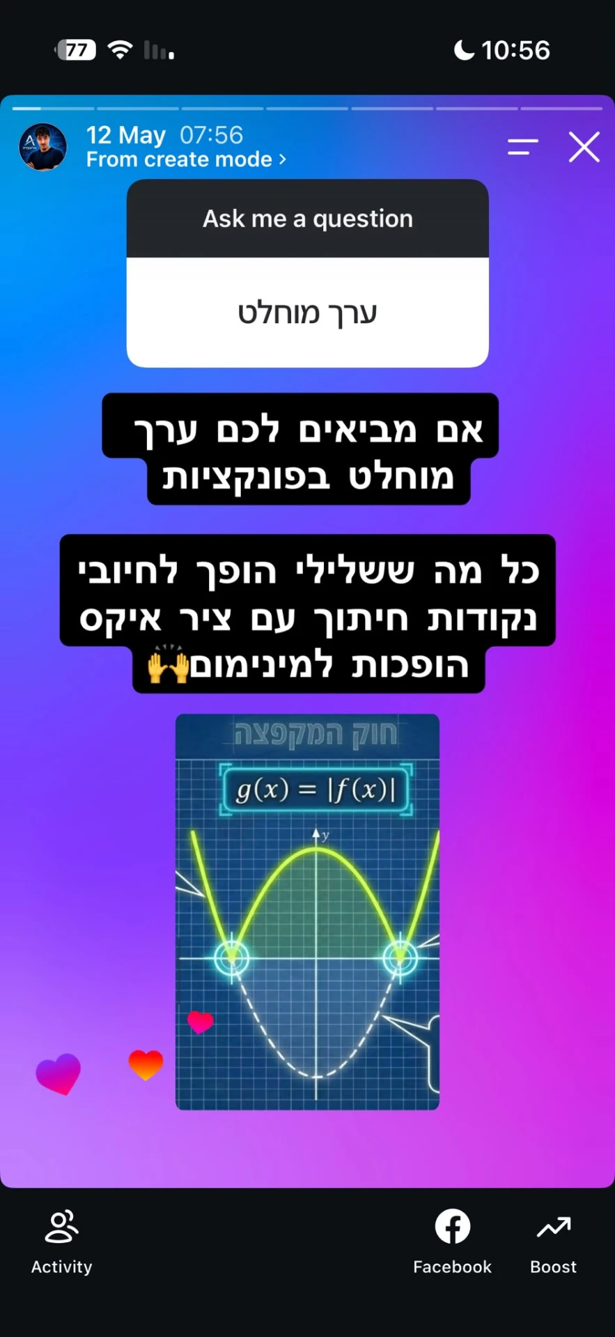 הסטורי שהועלה בבוקר הבגרות עם טיפ על ערך מוחלט בפונקציות